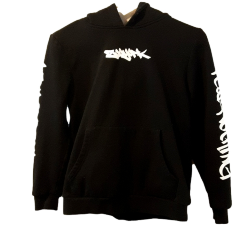 Zoo York hoodie youth size large 14 white writing on sleeves and chest warm